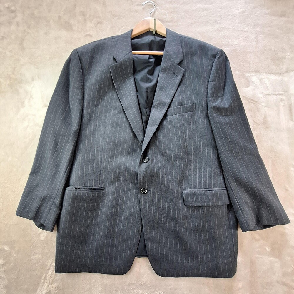Lauren Ralph Lauren Blazer Mens 46 Gray Pinstripe Wool Sport Coat Jacket Classic